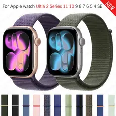 Pulseira De Nylon Tecida Para Apple Watch Ultra 2 49mm 46mm 42mm 45mm 41mm Esportiva iWatch Series 11 10 9 8 7 6 5 4 SE