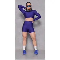 Conjunto Bermuda Short curto fitness Top Croped Manga Longa blusinha Treino Fitness Crossfit Corrida