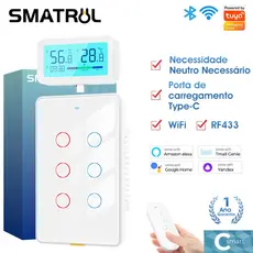 SMATRUL Tuya Smart Home WiFi RF433 US Interruptor De Toque De Parede Leve De 2 Vias 110-240V Tipo C Timing 6 Gangues Aplicativo De Voz Para Tmall Genie , Alexa , Google