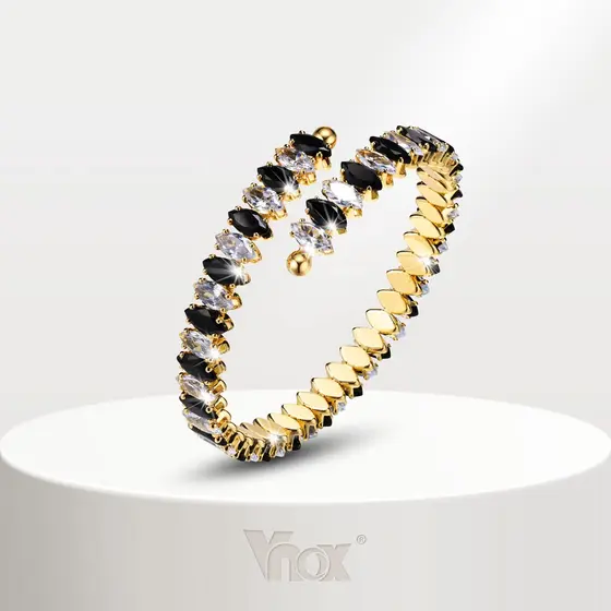 Vnox 8MM Pulseira Aberta De Tênis Zircon , Em Zircônio , De Feriado De Verão Colorida De 18K Gold Metal Cuff Bangle