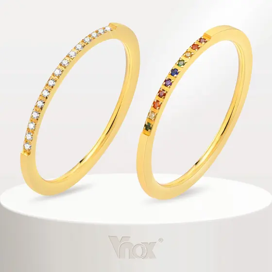 Vnox Zircônio Branco Anéis Minúsculos Para Mulheres , Anel De Casamento Em Tom De Ouro