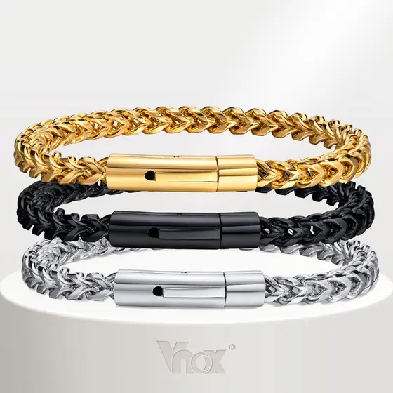 Vnox 6MM Pulseiras De Corrente De Ligação De Trigo De Aço Inoxidável Para Homens Jóias De Pulseira Masculina