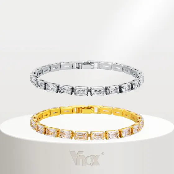 Vnox Zircon Pulseira De Tênis Cubic Para Menina Feminina , Ouro 18K Brilhante Presente De Jóias Em Cadeia De Ligação