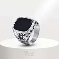 Vnox Fashion Men's Agate Stone Ring , Anel De Pedra De Ágata Masculina De Aço Inoxidável Sólido Vidro Quadrado Com Logotipo De Metal Jóias Masculinas