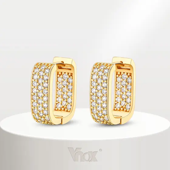 Brincos Vnox 18K Gold Cubic Zirconia Hoop Para Mulheres Homens , Hipoalergênicos Brilhantes Em Forma De U Jóias