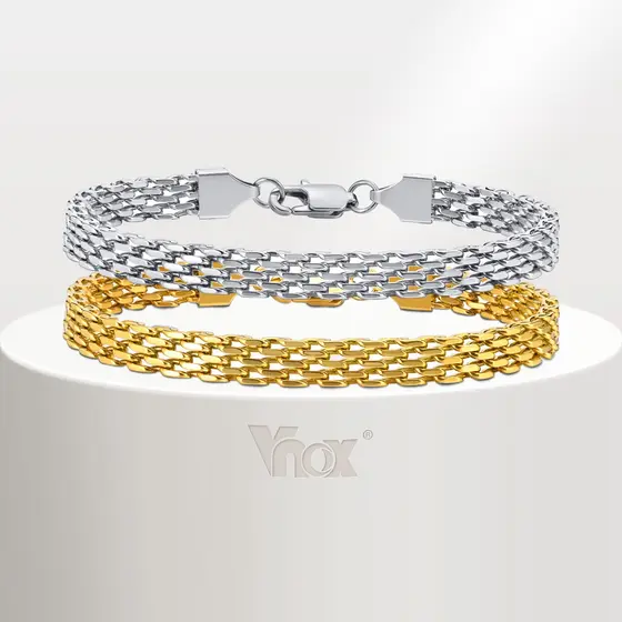 Vnox Pulseira Fashionable Aço Inoxidável Para Homens , De Malha Combina Com Tudo Ouro Luxuosa Mulheres