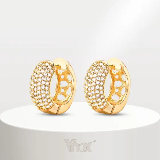 Brincos Redondos Hipoalergênicos Brilhantes De Zircônia De Ouro 18K Para Mulheres Homens , Jóias Cúbica Vnox