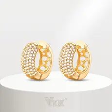 Brincos Redondos Hipoalergênicos Brilhantes De Zircônia De Ouro 18K Para Mulheres Homens , Jóias Cúbica Vnox