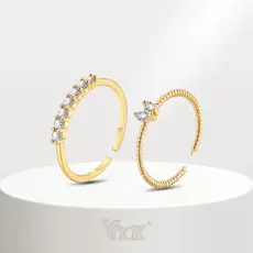Vnox Heart Shaped Zircon Cubic Conjunto De Duas Peças Em Forma De Coração Anel Aberto Para Menina Feminina , 18K Gold Wedding Ring Acessórios Jóias