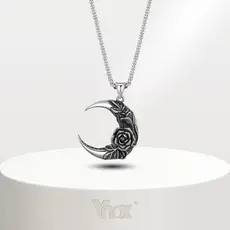 Colar De Pedra Punk Rock Gótico Masculino Vnox , Pingente De Prata Da Lua Rosa De Aço Inoxidável , Jóias Para Meninos