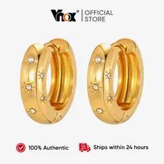 Vnox Branco Zircão Cúbico Estrela De Seis Pontas Brincos De Argola Feminino Ouro Aço Inoxidável Não Manchado E Hipoalerg