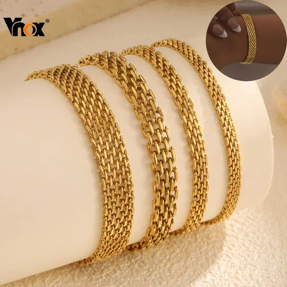 Pulseira De Corrente Cuban De Malha Em Forma De Vnox Para Mulheres E Homens , Pulseiras Aço Inoxidável Dourado Moda