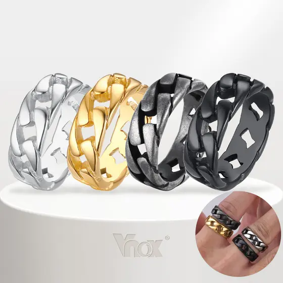 Anel De Corrente De Elo Vnox Para Homens E Mulheres , Retrô De Aço Inoxidável , Acessórios De Joias Da Moda , Presentes 