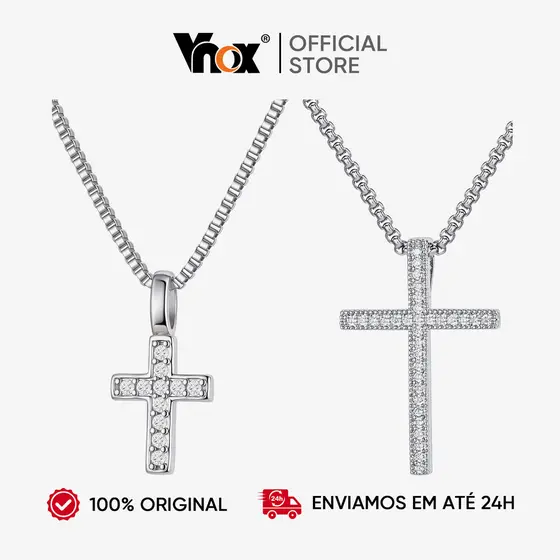 Colar Com Pingente De Cruz De Zircônia Branca Vnox Para Mulheres E Homens , Unissex Cor Prata CZ Brilhante Joias Finas P