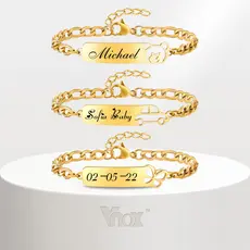 Vnox Oco Borboleta Carro Pulseira Para Bebê Criança , Ouro Personalizado Nome Jóias Gidt