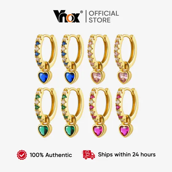 Brincos De Argola Vnox Golden Huggie Vitntage Love Zircon Para Mulheres , Coração Joias Hipoalergênicas Presente