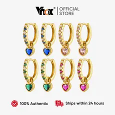 Brincos De Argola Vnox Golden Huggie Vitntage Love Zircon Para Mulheres , Coração Joias Hipoalergênicas Presente