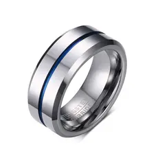 Anéis Masculinos De 8 Mm , Carboneto De Tungstênio , Linha Azul Fina , Anel De Aliança De Casamento Para Homens , Joias 