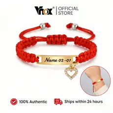 Pulseira Trançada Vermelha Gravada Banhada A Ouro Vnox Para Meninas , Infantil Personalizada Com Zircônia E Coração , Jo