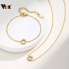 Vnox Zircon Cubic Girassol Pingente Pulseira Colar Para Mulheres , Conjunto De Jóias De Aço Inoxidável Presente
