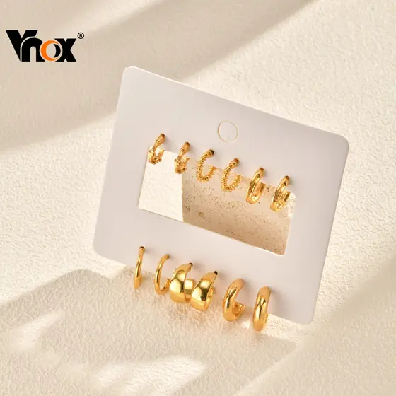 Conjunto De Brincos Minimalistas Em Forma De C Vnox 6 Pares , Joias Simples Da Moda Para Mulheres , Meninas , Presente D