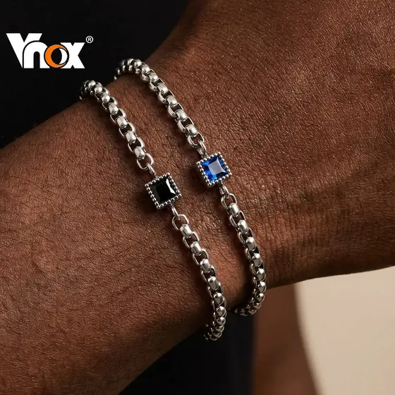 Pulseira Masculina De Zircônia Preta Azul De Aço Inoxidável Vnox , Leve E Resistente A Manchas , Presente Para Aniversár