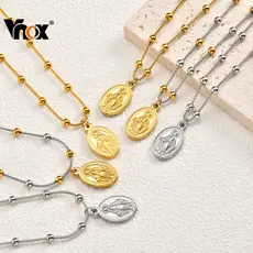 Colar Vnox Virgem Maria Para Mulheres , Aço Inoxidável Mãe De Deus Pingente De La Virgên Medalhão Santa Charme Joias