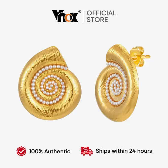 Vnox Feminino Meninas Estilo Oceano Ouro Concha Pérola Brincos , Aço Inoxidável Não Desbotamento E Hipoalergênico Festa 