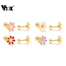 Vnox Hypoallergenic Colorful Daisy Flower Cute Stud Earrings for Women Baby Girl,Stainless Steel Earring