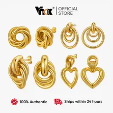 Brincos Ocos Em Forma De Coração Vnox Para Mulheres , Sem Desbotamento De Aço Inoxidável Dourado 18k , Presente De Joias
