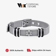 Pulseira De Aço Inoxidável Estrela Hexagonal Vnox Para Homens , Malha Ajustável , Presente De Joia