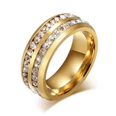 Vnox Anel Elegante Feminino Em Duas Linhas De Cristal Com Cor Dourada E Aço Inoxidável