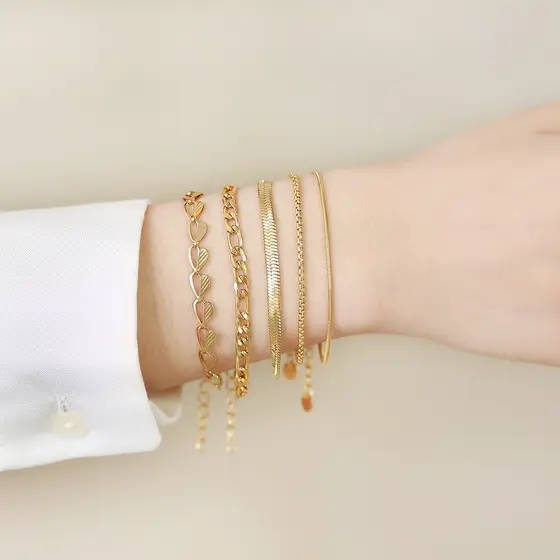 Vnox Pulseira Feminina De Aço Inoxidável Banhado A Ouro