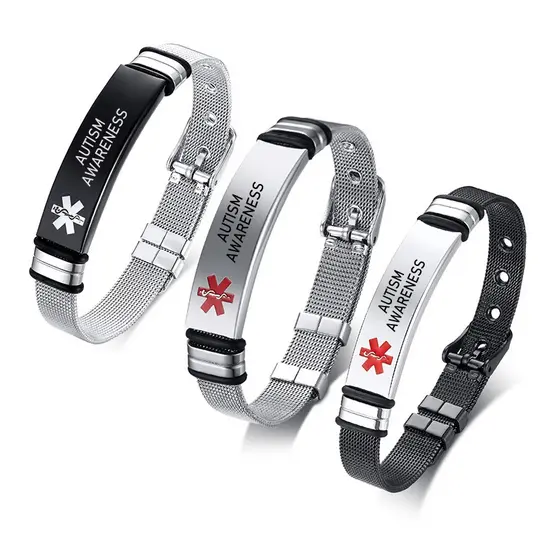 Vnox Alerta Médico Id Pulseira Projeto Ajustável De Aço Inoxidável Banda De Emergência Jóias Para Mulheres Dos Homens