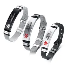 Vnox Alerta Médico Id Pulseira Projeto Ajustável De Aço Inoxidável Banda De Emergência Jóias Para Mulheres Dos Homens