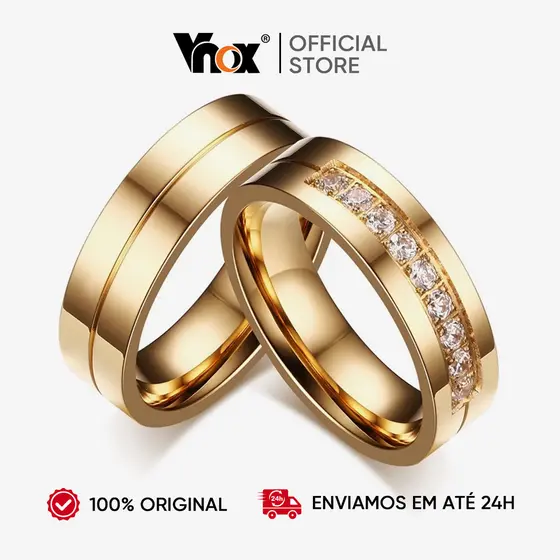 Vnox 1 Pedaço Aliança de Casamento Anel de Noivado Compromisso Bodas Joia Unissex para Casais
