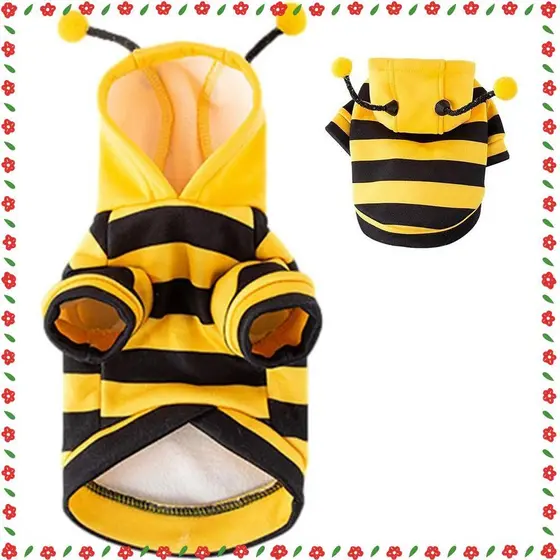 Roupas Para Cães E Gatos , Design De Listras Respiráveis , Fantasia De Abelha Animais De Estimação Com Capuz Co