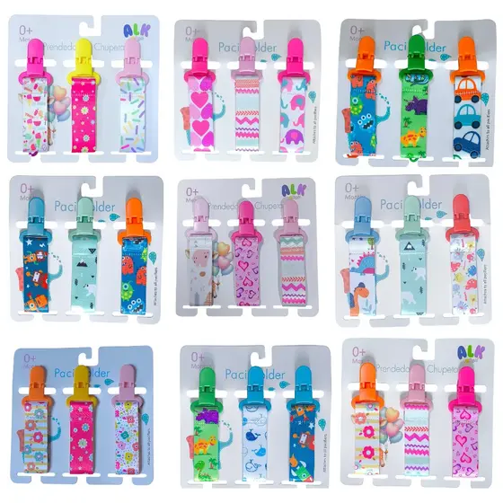 Kit 3 Prendedores chupeta bebê menina menino unissex cordão cordinha bico para Mam Nuk Avent Buba lillo.