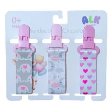 Kit 3 Prendedores de Chupeta Bico Bebê Menina Mam Buba Avent Lillo Lolly Premium