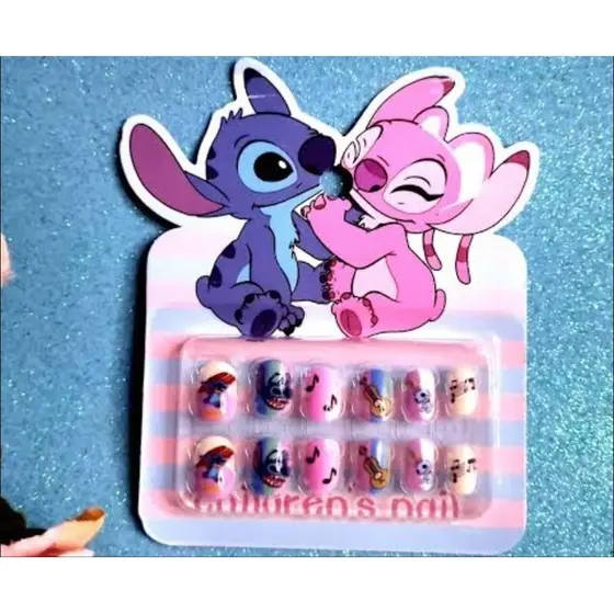 Unhas postiças infantis auto colantes stich, hello Kitty ou labubu