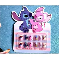 Unhas postiças infantis auto colantes stich, hello Kitty ou labubu