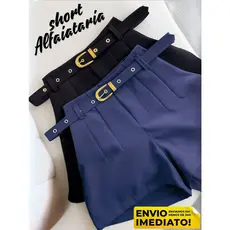 Short Feminino Alfaiataria com Cinto Forrado Social cintura alta
