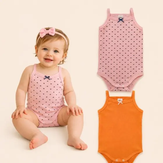 kit 2 body alcinha regata bebe infantil malha canelada verão