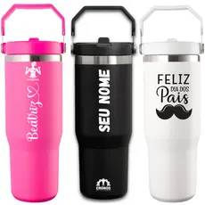 Copo Garrafa Térmica Flip 900ml Inox Personalizada Nome Time Curso Esportiva Bico Alça Academia Viagem Trabalho Escola