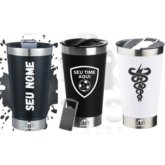 Copo Térmico de Cerveja Inox Gravado a Laser Personalizado com  Nomes e Times do brasil 473ml com Tampa e abridor