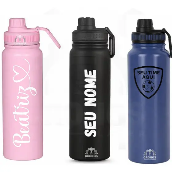 Squeeze Garrafa Térmica 800ml Personalizada com Nome Time Esportiva Inox Ideal Trabalho Academia Escritório e Viagens