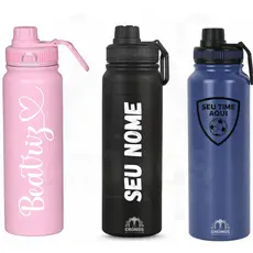 Squeeze Garrafa Térmica 800ml Personalizada com Nome Time Esportiva Inox Ideal Trabalho Academia Escritório e Viagens