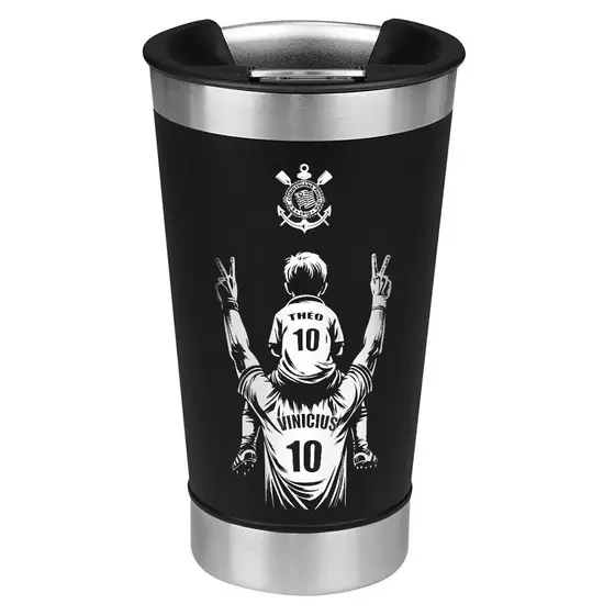 Copo Térmico Cerveja Personalizado Pai e Filho Torcedores de Times 473ML Tampa e Abridor Personalizado