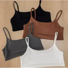 KIT 3 Top Academia Forro Duplo Alça Fina Suplex Premium Com Elástico Feminino Fitness