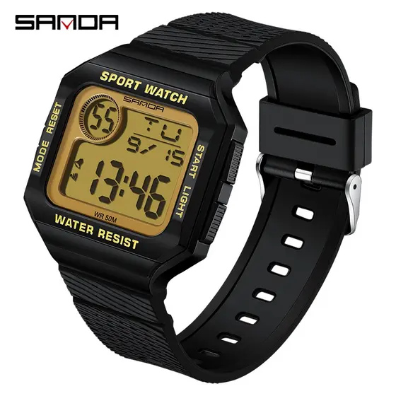 SANDA Quadrado Cronômetro De Tela Grande Moda Luxuoso Casual Impermeável Relógio Homem Presente 2129-12